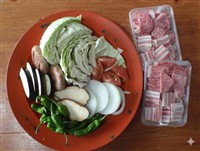 BBQセット １人前3,000円（写真は2人前）要予約　　　おにぎり付